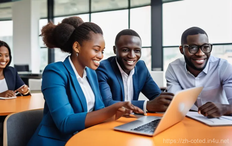 코트디부아르 노동 시장 현황 - Dynamic Ivorian Youth in a Modern Urban Setting**
A group of diverse young Ivorian professionals, sm...