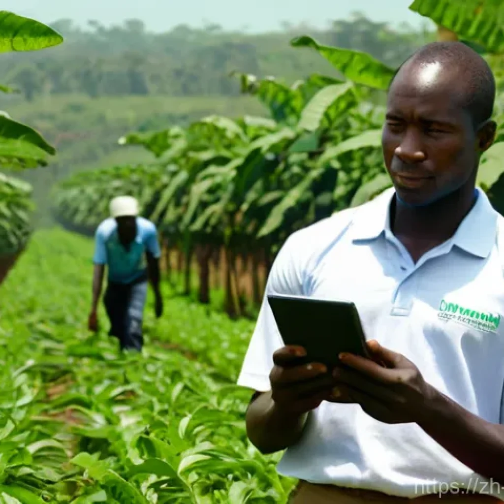 코트디부아르 스타트업 환경 - AgriTech Revolution in Côte d'Ivoire**
Generate an image featuring a young, determined Ivorian farme...