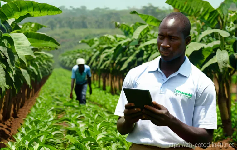 코트디부아르 스타트업 환경 - AgriTech Revolution in Côte d'Ivoire**
Generate an image featuring a young, determined Ivorian farme...