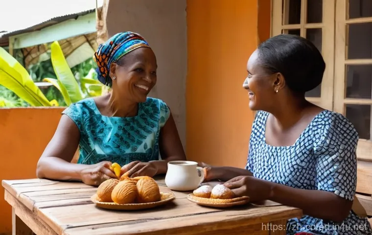 코트디부아르 가성비 숙소 - Prompt 1: Authentic Ivorian Homestay Breakfast**
