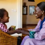 Home 4 코트디부아르 가사도우미 문화 - **Prompt 1: The Heart of the Home**
"A warm and tender moment captured inside a contemporary, ta...