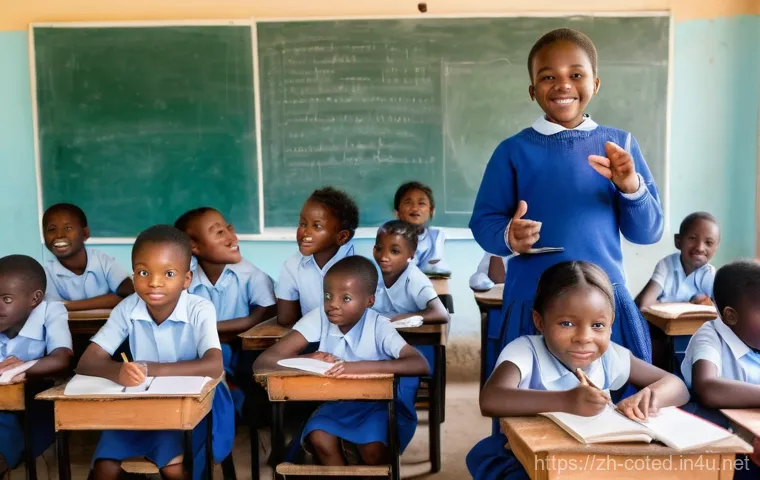 코트디부아르 초등교육과 문맹률 - **Prompt:** A diverse group of Ivorian primary school children, both boys and girls, aged 6-10, are ...